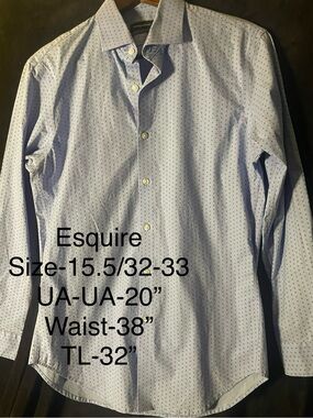 Esquire’s Men's Light Blue Wrinkle Free Micro-Pattern  Slim Fit Dress Shirt